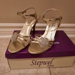 Women's Sandals High Heel Open Toe Rhinestone Size 36 Gold